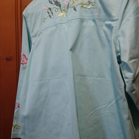 Quacker Factory Jacket Aqua Beaded Embroidered Zipper Jacket L NWOT - Picture 4 of 12